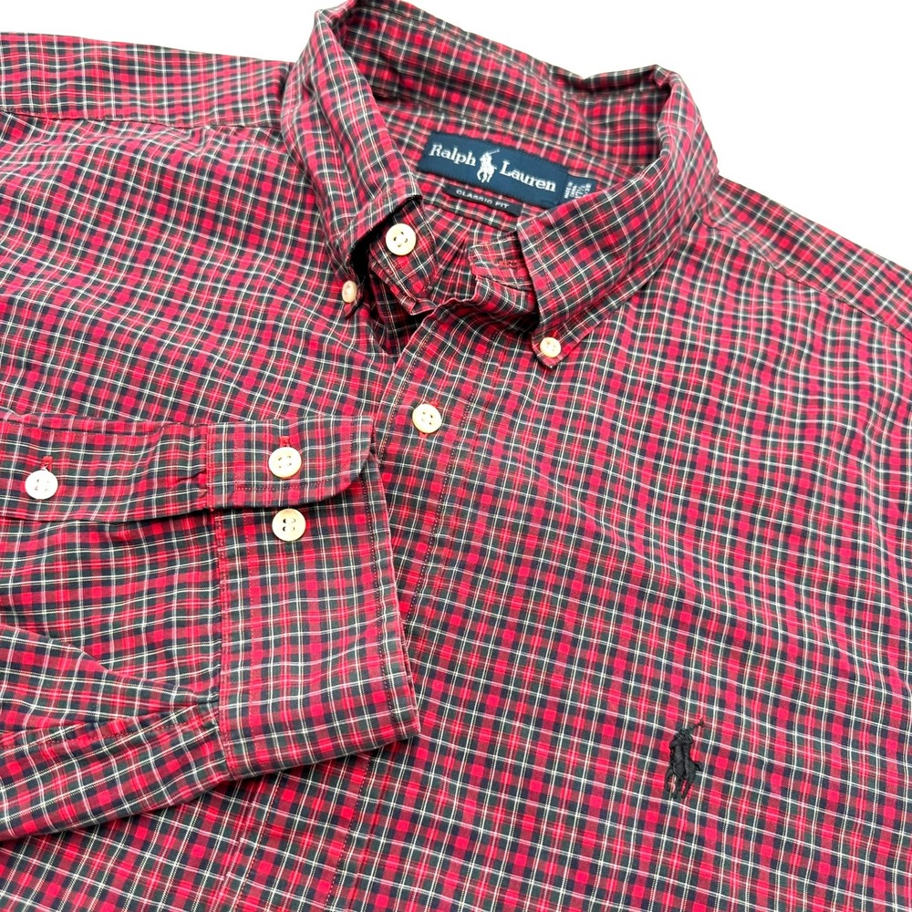 RALPH LAUREN Men's 17.5 XL Classic Fit Red Plaid Long Sleeve Button Down Shirt